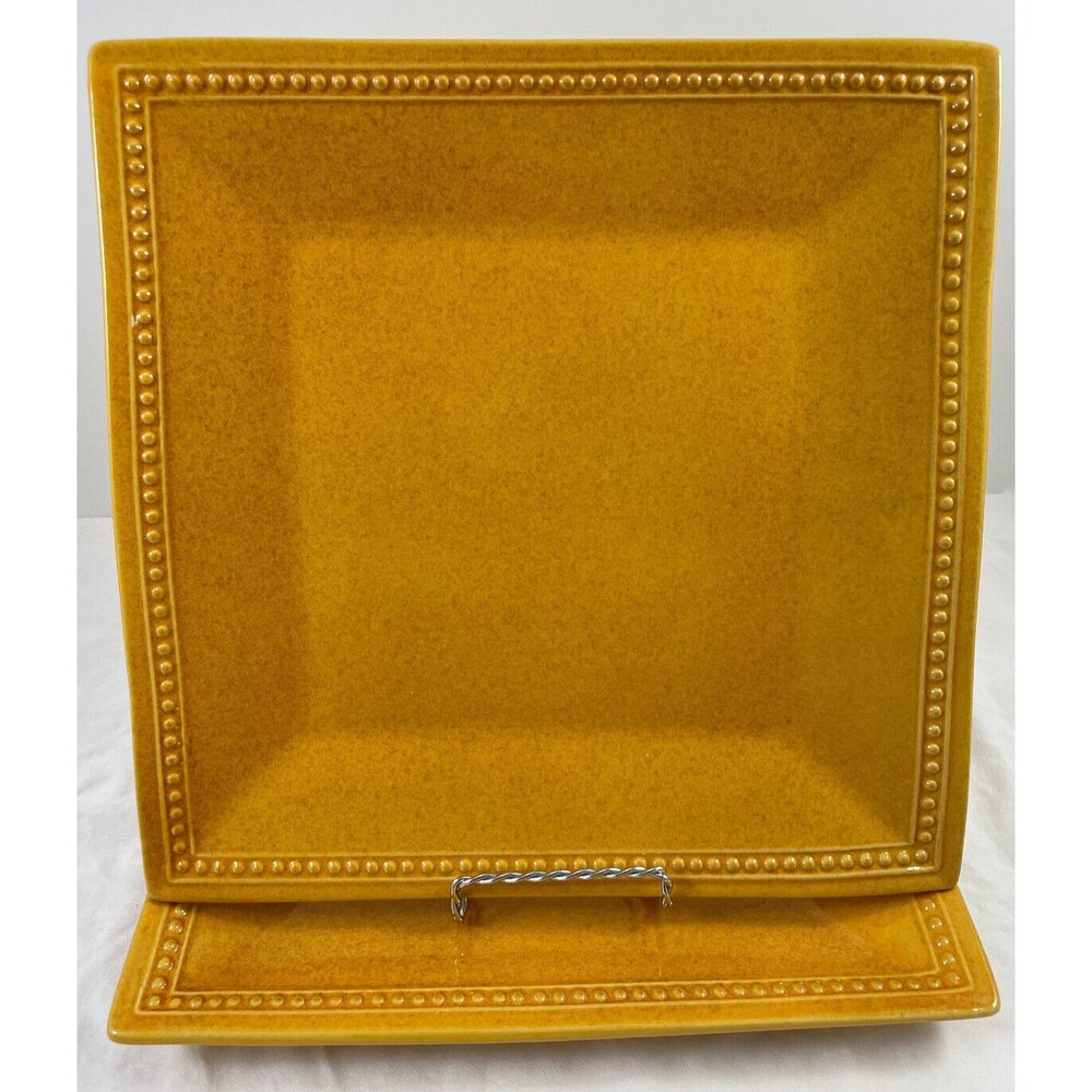 Square Dinner Plates Pier 1 Spice Route Ginger 10.5" Set of 2 Yellow NOS